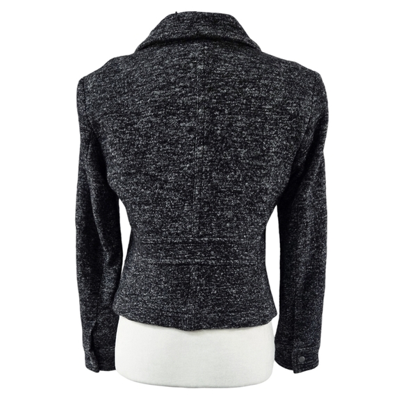 LOFT Wool Blend Charcoal Gray Marled Knit Cropped Zip Jacket Pockets Preppy - Picture 2 of 10